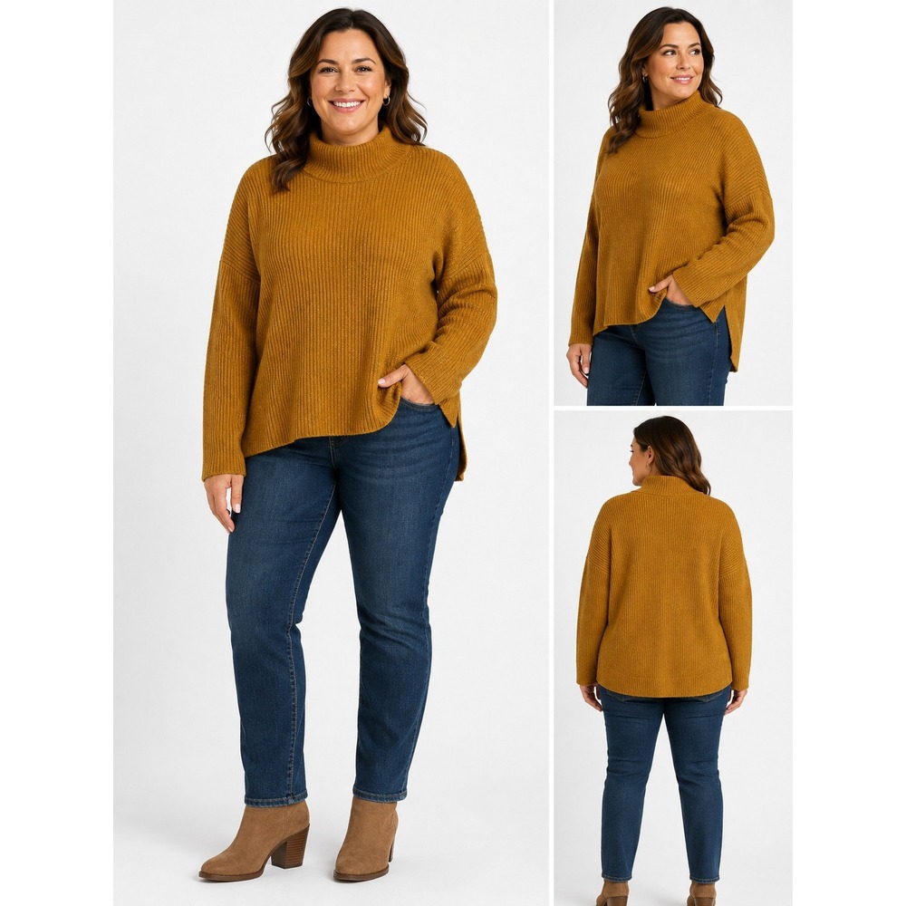 Abercrombie & Fitch Sweater Womens XL Gold‎ Ribbed Mock Neck Oversized Earthy